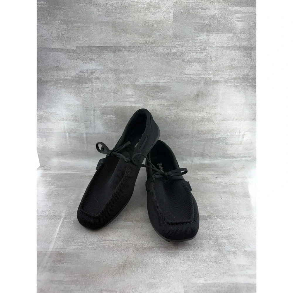 Vivaia Black Knit Square Toe Moccasin Loafers Flat Shoes Women Size EU 38